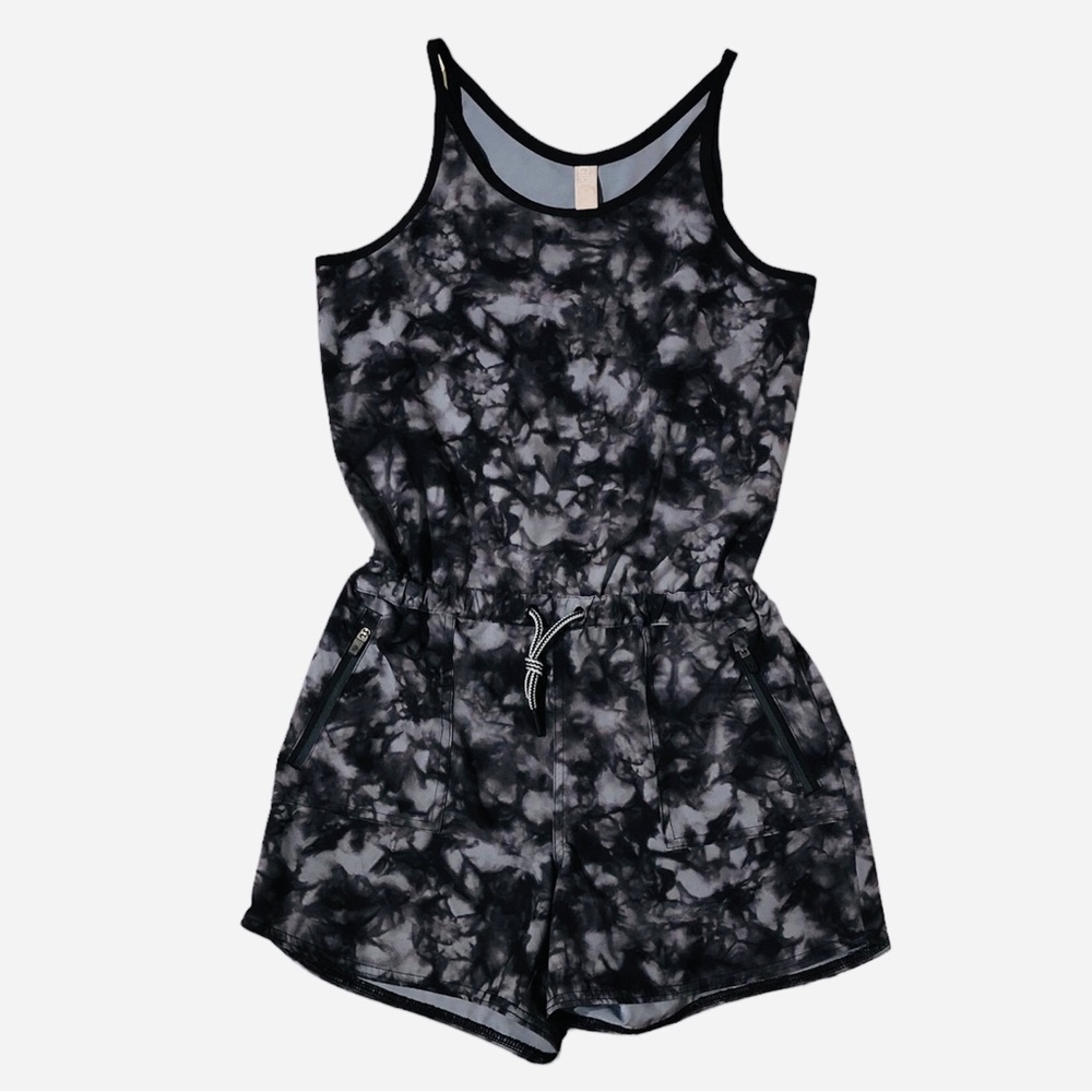 Athleta Black & Gray Tie-Dye Girls Romper